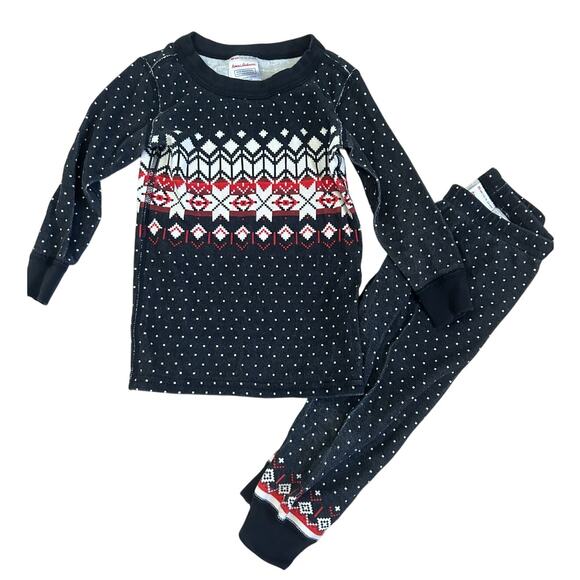 Hanna Andersson Holiday Long John Pajama Set - Black Fairisle 18-24 month - Picture 1 of 7